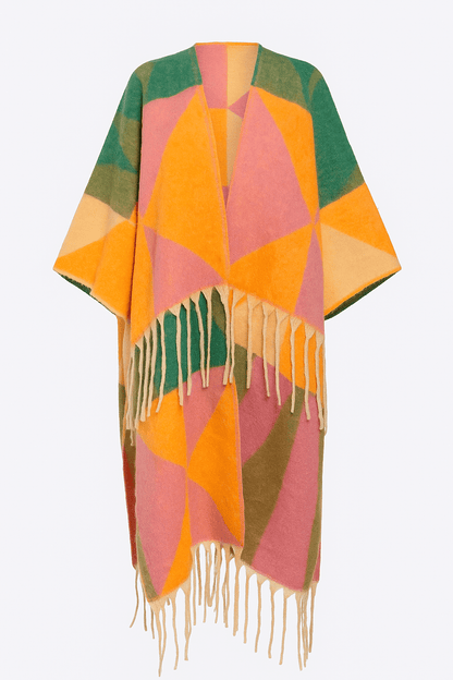 Sunburst Geo Fringe Poncho - Total Class Boutique