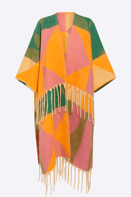 Sunburst Geo Fringe Poncho - Total Class Boutique